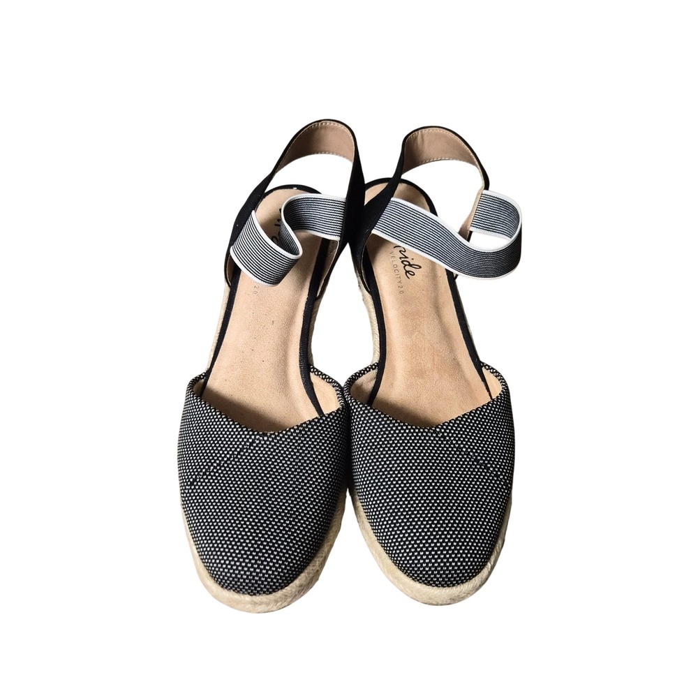 LifeStride Kimmie Black White Espadrille Wedge Sandals Velocity 2.0 Womens 11M